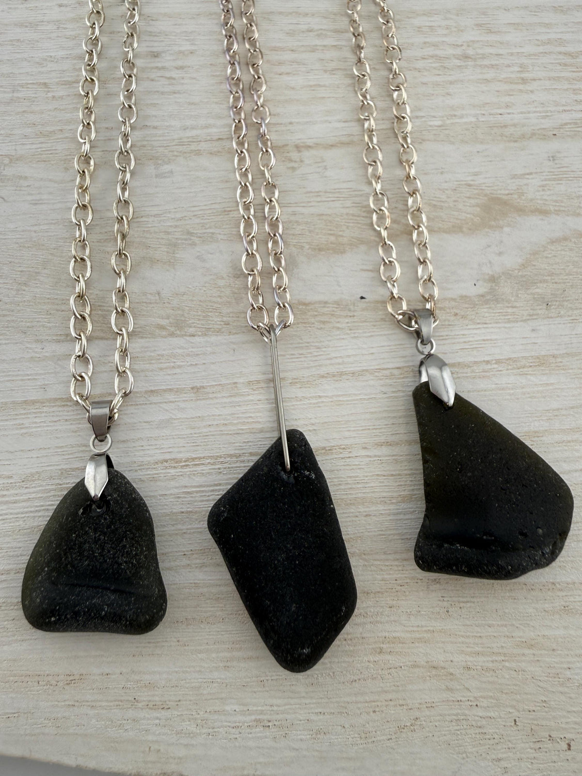 Rare Trio Pirate Sea Glass Necklaces – Authentic Caribbean Sea Glass Pendants, Unisex Stainless Steel Jewelry