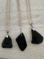 Rare Trio Pirate Sea Glass Necklaces – Authentic Caribbean Sea Glass Pendants, Unisex Stainless Steel Jewelry
