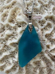 Rare Deep Turquoise Teal Sea Glass Necklace, Authentic Caribbean Beach Glass Pendant, Coastal Ocean Jewelry