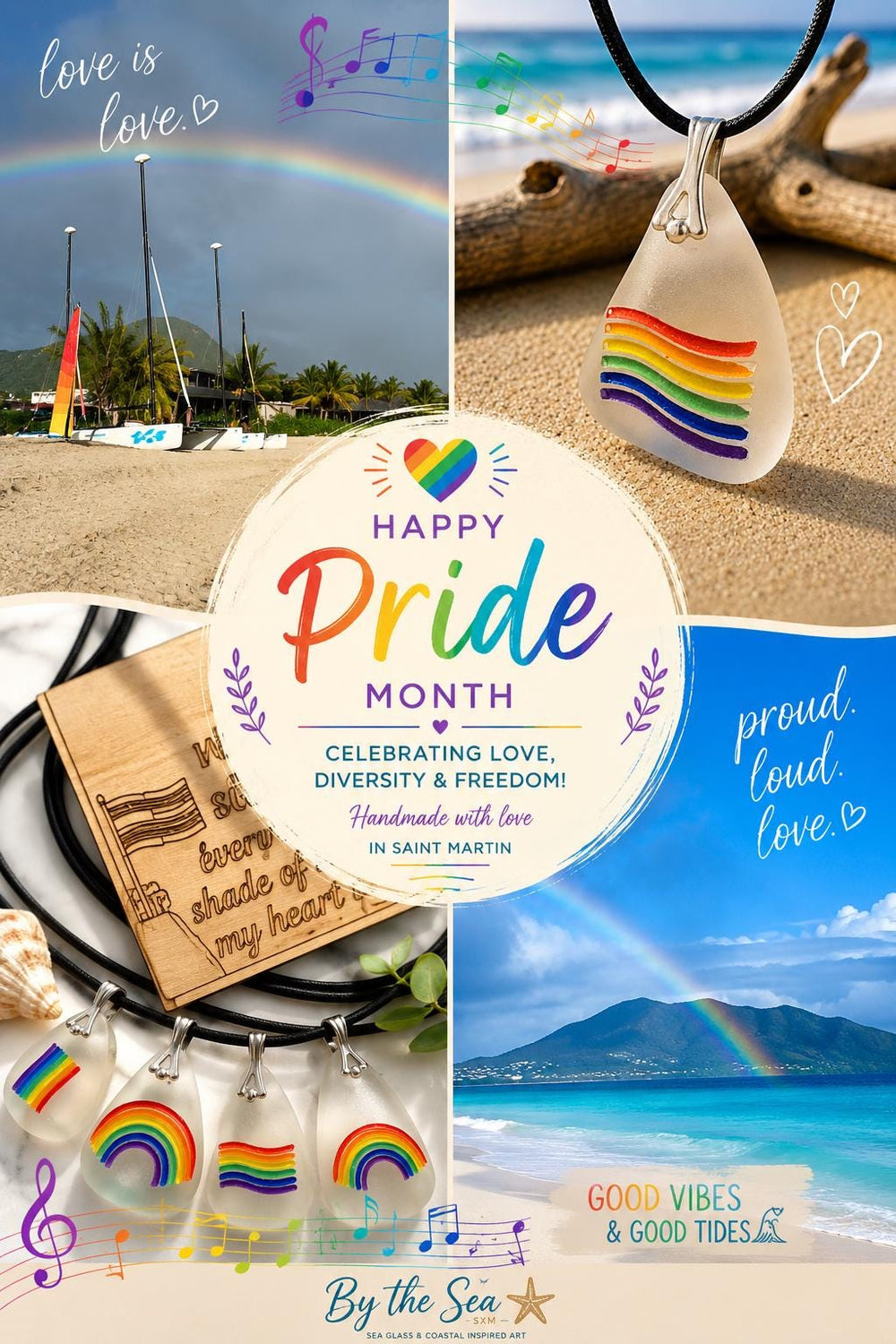 Rainbow Sea Glass Pendant: LGBTQ+ Pride Jewelry, Engraved Quote Plaque
