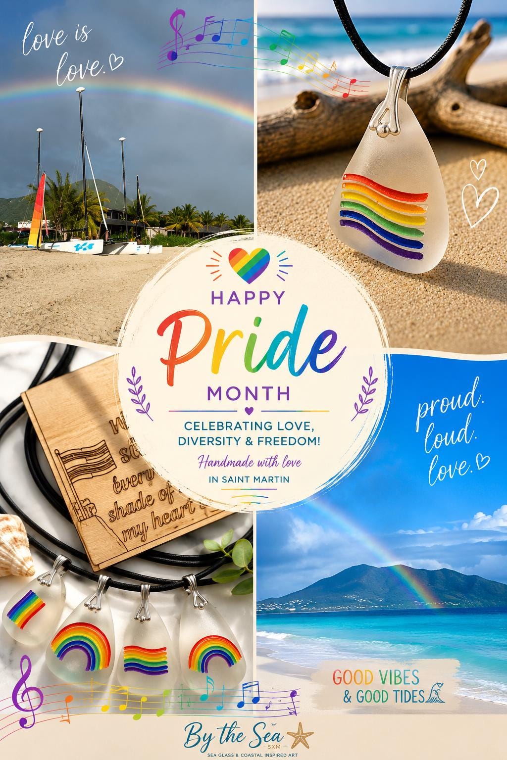 Rainbow Sea Glass Pendant: LGBTQ+ Pride Jewelry, Engraved Quote Plaque