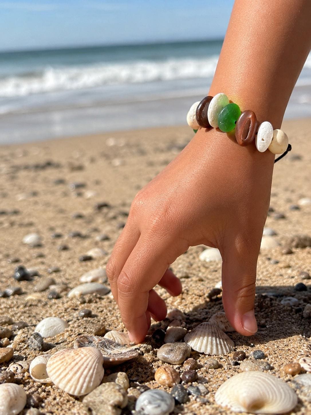 DIY Beach Treasure Friendship Bracelet Kit, Authentic Caribbean Sea Glass, Sea Bean & Coral Craft Kit, Family Activity