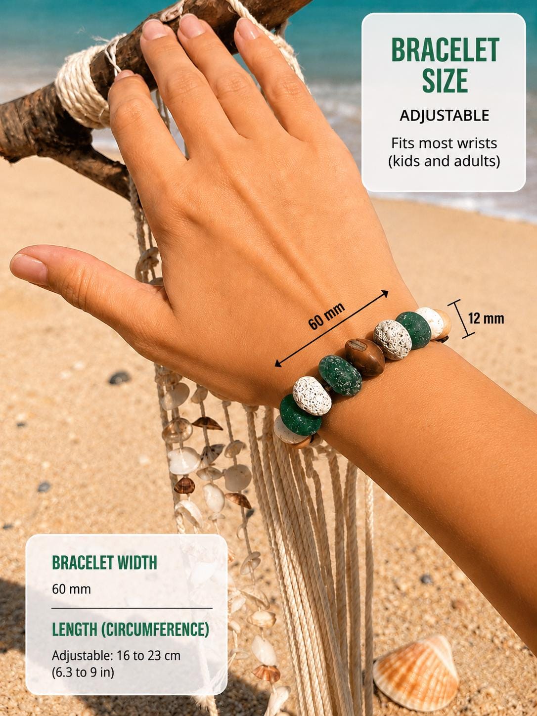 DIY Beach Treasure Friendship Bracelet Kit, Authentic Caribbean Sea Glass, Sea Bean & Coral Craft Kit, Family Activity
