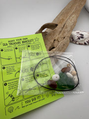 DIY Beach Treasure Friendship Bracelet Kit, Authentic Caribbean Sea Glass, Sea Bean & Coral Craft Kit, Family Activity
