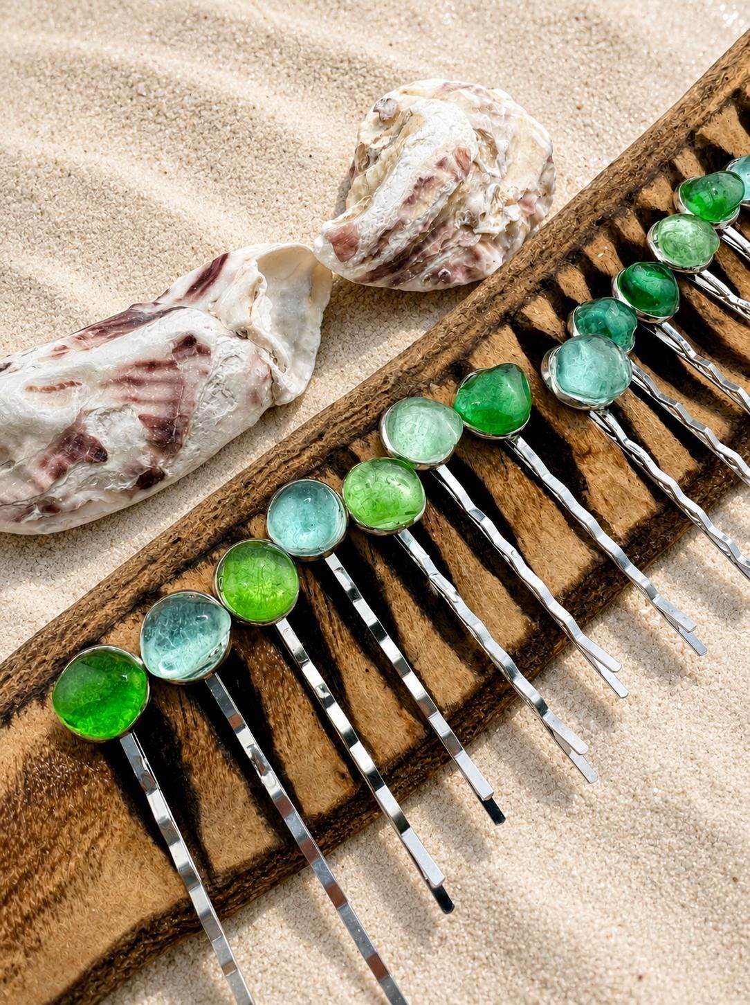 Sea Glass Mermaid Hairpin: Beach Wedding Barrette - Caribbean friend, BFF Gift