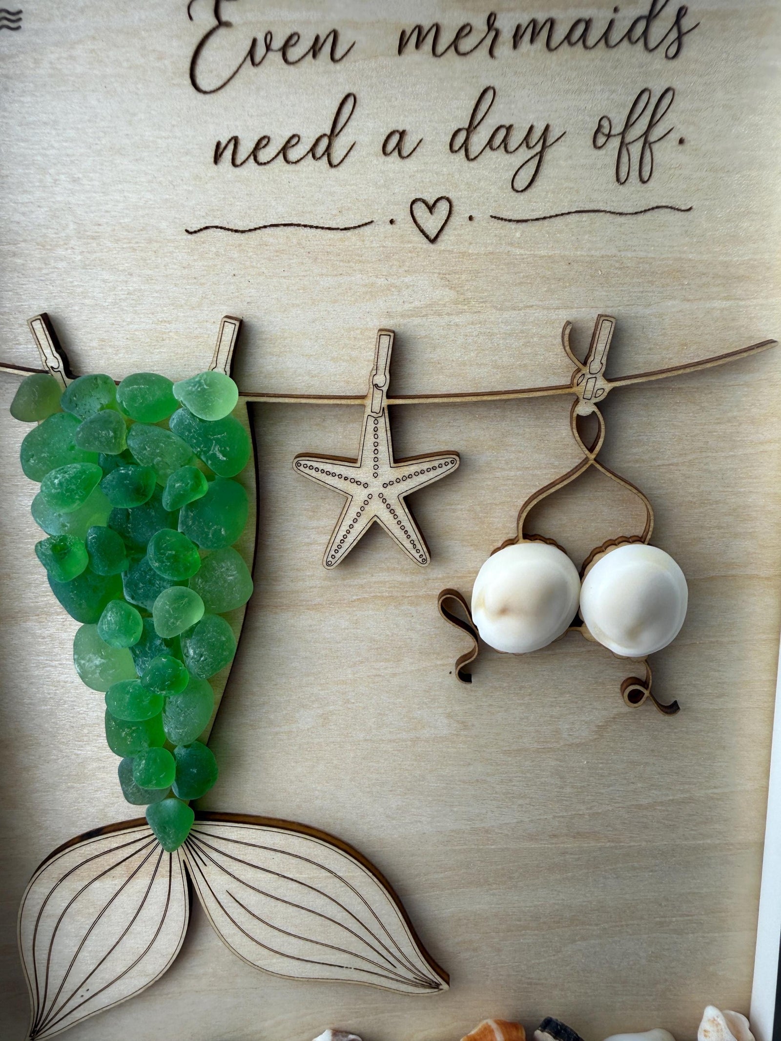 NEW Sea Glass Mermaid Laundry Day Shadow Box - Even Mermaids Need a Day Off - Handmade Coastal Beach Decor - 5x7 Personalized