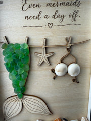 NEW Sea Glass Mermaid Laundry Day Shadow Box - Even Mermaids Need a Day Off - Handmade Coastal Beach Decor - 5x7 Personalized