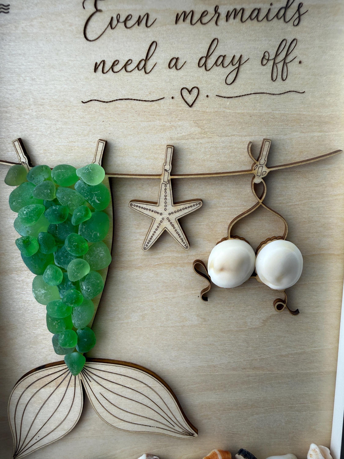 NEW Sea Glass Mermaid Laundry Day Shadow Box - Even Mermaids Need a Day Off - Handmade Coastal Beach Decor - 5x7 Personalized