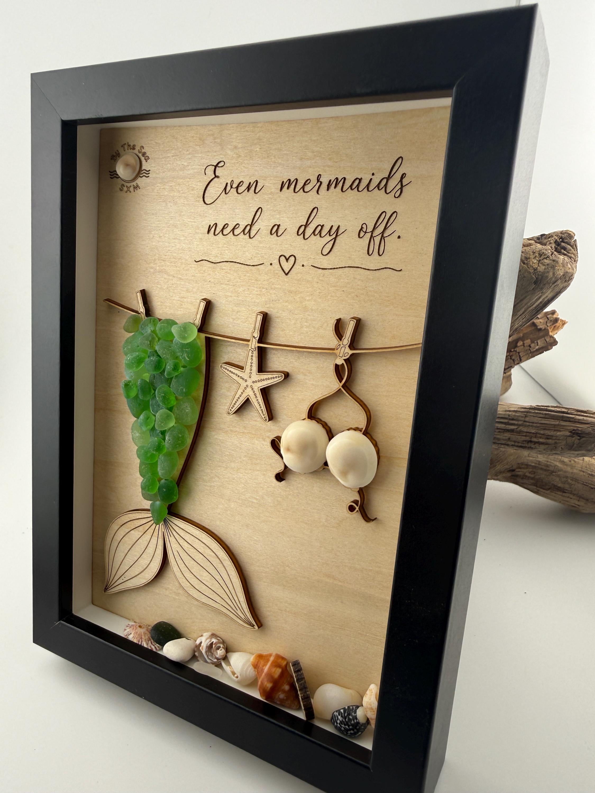 NEW Sea Glass Mermaid Laundry Day Shadow Box - Even Mermaids Need a Day Off - Handmade Coastal Beach Decor - 5x7 Personalized