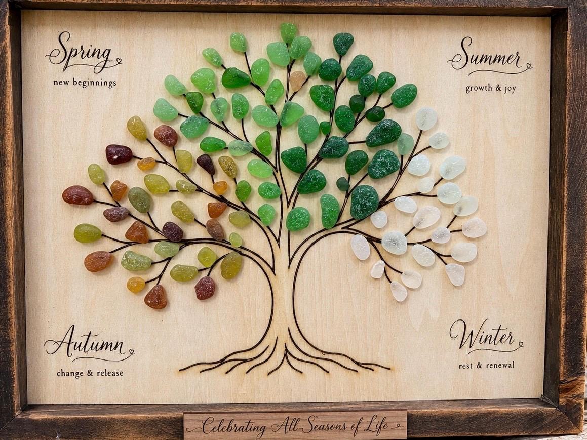 Celebrating All Seasons of Life | Sea Glass Tree of Life | Retirement, Birthday, Anniversary, Memorial & Milestone Gift