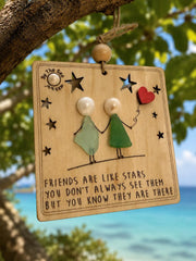 Sea Glass Friendship Ornament, Friends are like Stars, Personalized BFF Group Gift, Handmade Wooden Art