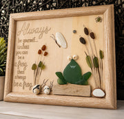 Sea Glass Frog Art – Whimsical Handmade Framed Wall Decor