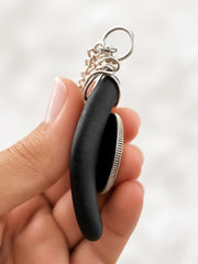 Rare Pirate Sea Glass Necklace – Laser Engraved Caribbean Sea Glass Pendant, Thick Authentic Black Pirate Glass, Gift for Him