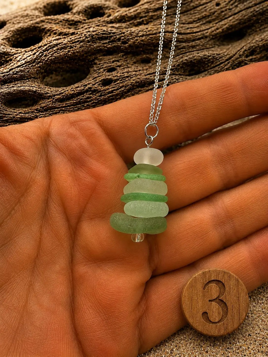 Caribbean Sea Glass Cairn Necklace, Remembrance Jewelry, Memorial Gift, Genuine Sea Glass Pendant, Coastal Jewelry