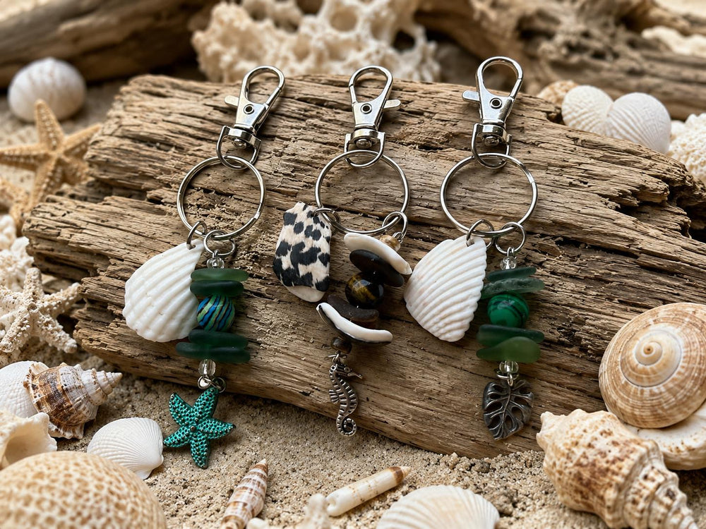 Genuine Sea Glass Bag Charm, Beach Bag Charm, Backpack Accessory, Handmade Coastal Gift for her