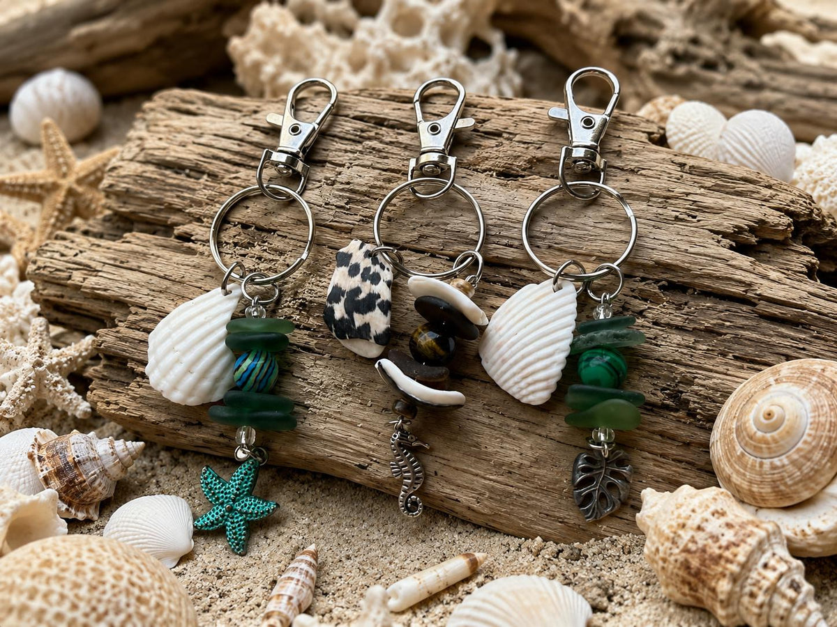 Genuine Sea Glass Bag Charm, Beach Bag Charm, Backpack Accessory, Handmade Coastal Gift for her