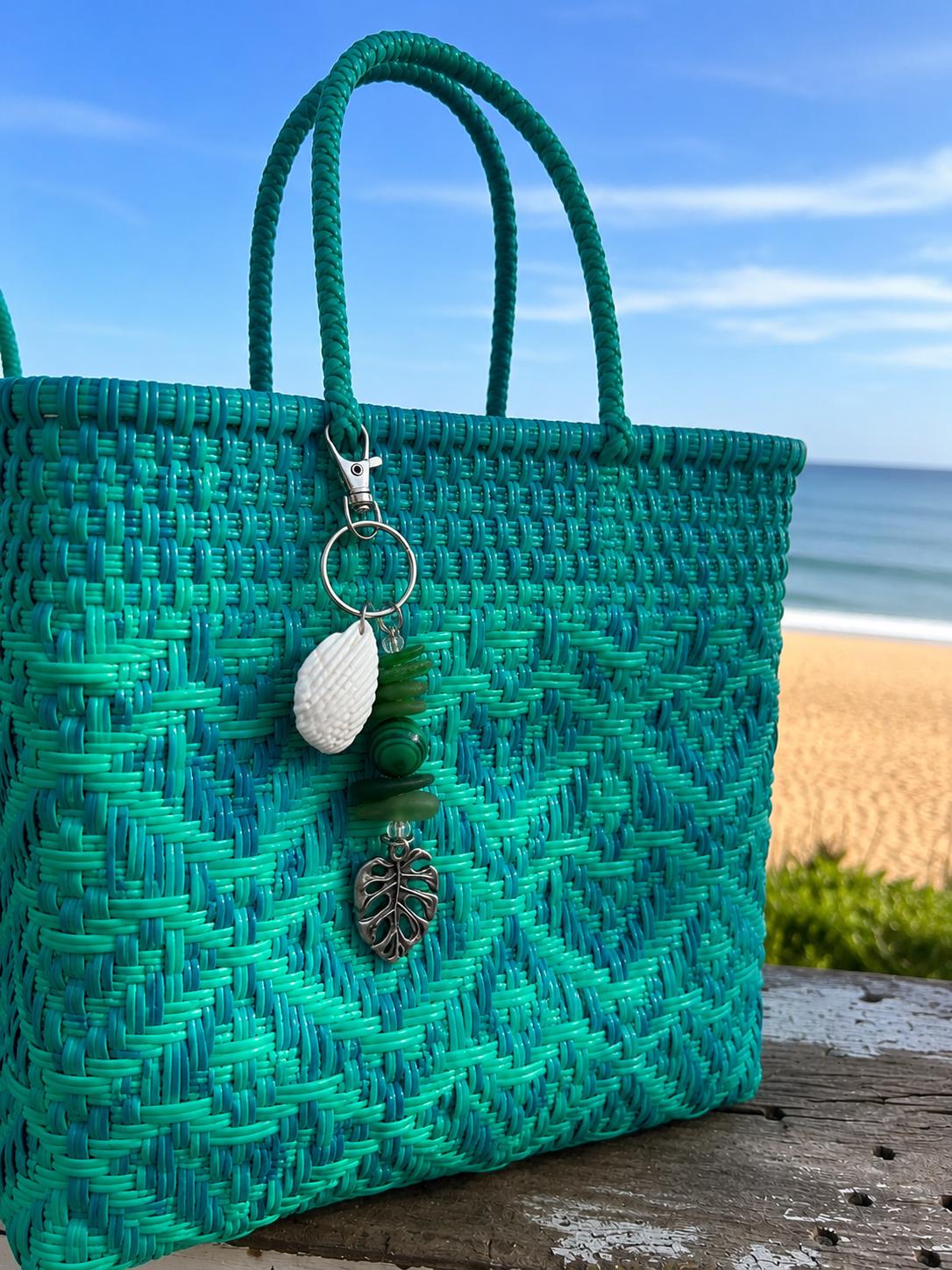Genuine Sea Glass Bag Charm, Beach Bag Charm, Backpack Accessory, Handmade Coastal Gift for her