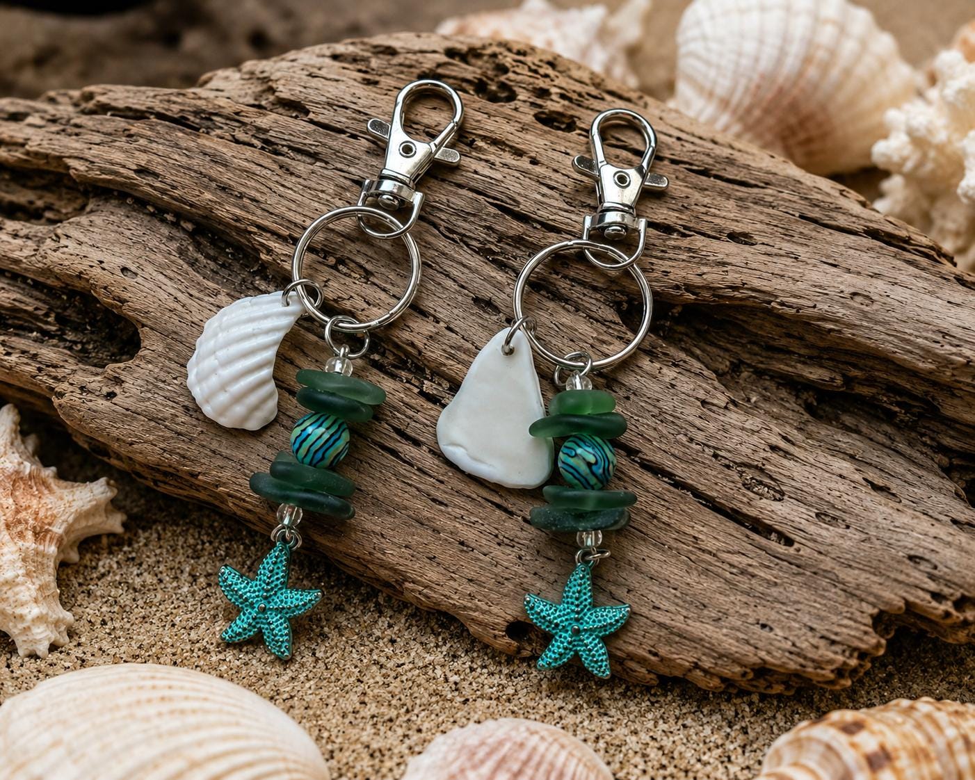 Genuine Sea Glass Bag Charm, Beach Bag Charm, Backpack Accessory, Handmade Coastal Gift for her