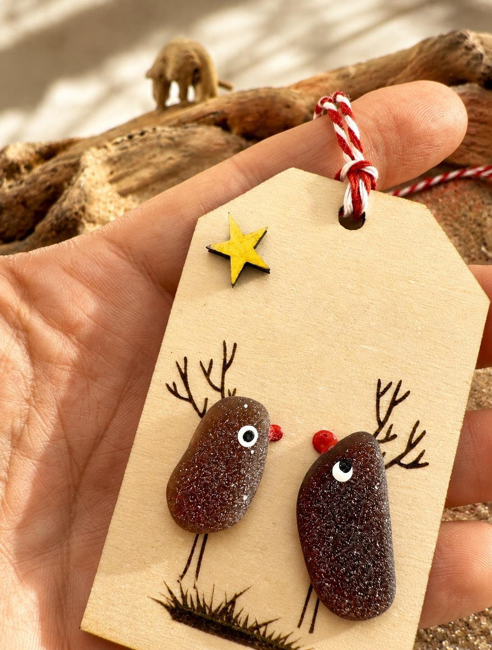 Sea Glass Reindeer (Christmas) Gift Tags, Laser Cut Wood Ornaments, Set of 2