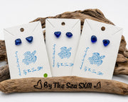Cobalt Blue Sea Glass Stud Earrings – Caribbean Stainless Steel Posts
