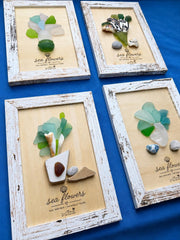 Sea Flowers Sea Glass Art Theraphy, Authentic Caribbean Sea Glass Bouquet, Coastal Beach Decor, Framed or Kit Handmade Sea Gl
