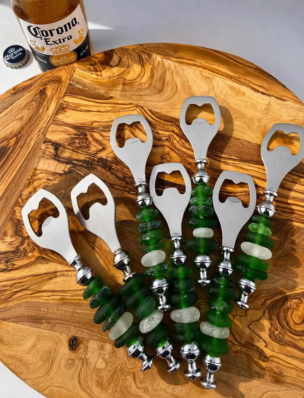 Personalized Sea Glass Bottle Opener: Handcrafted Caribbean Barware Unique Friend Christmas Gift