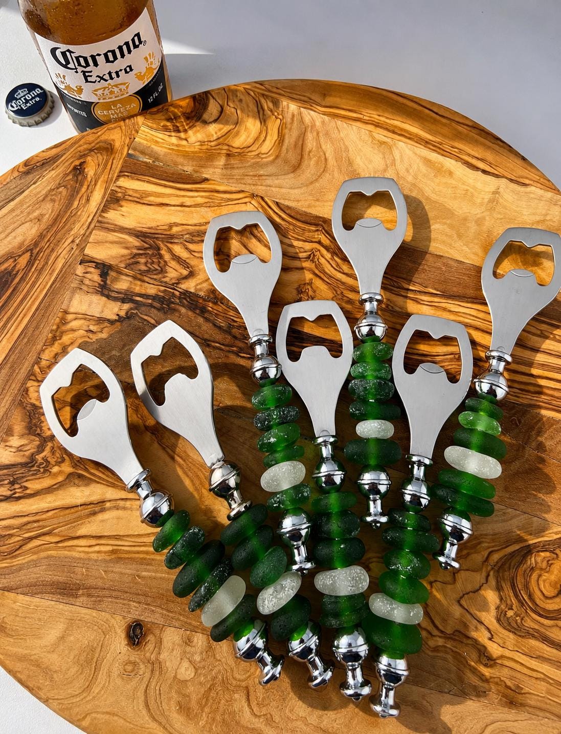 Personalized Sea Glass Bottle Opener: Handcrafted Caribbean Barware Unique Friend Christmas Gift