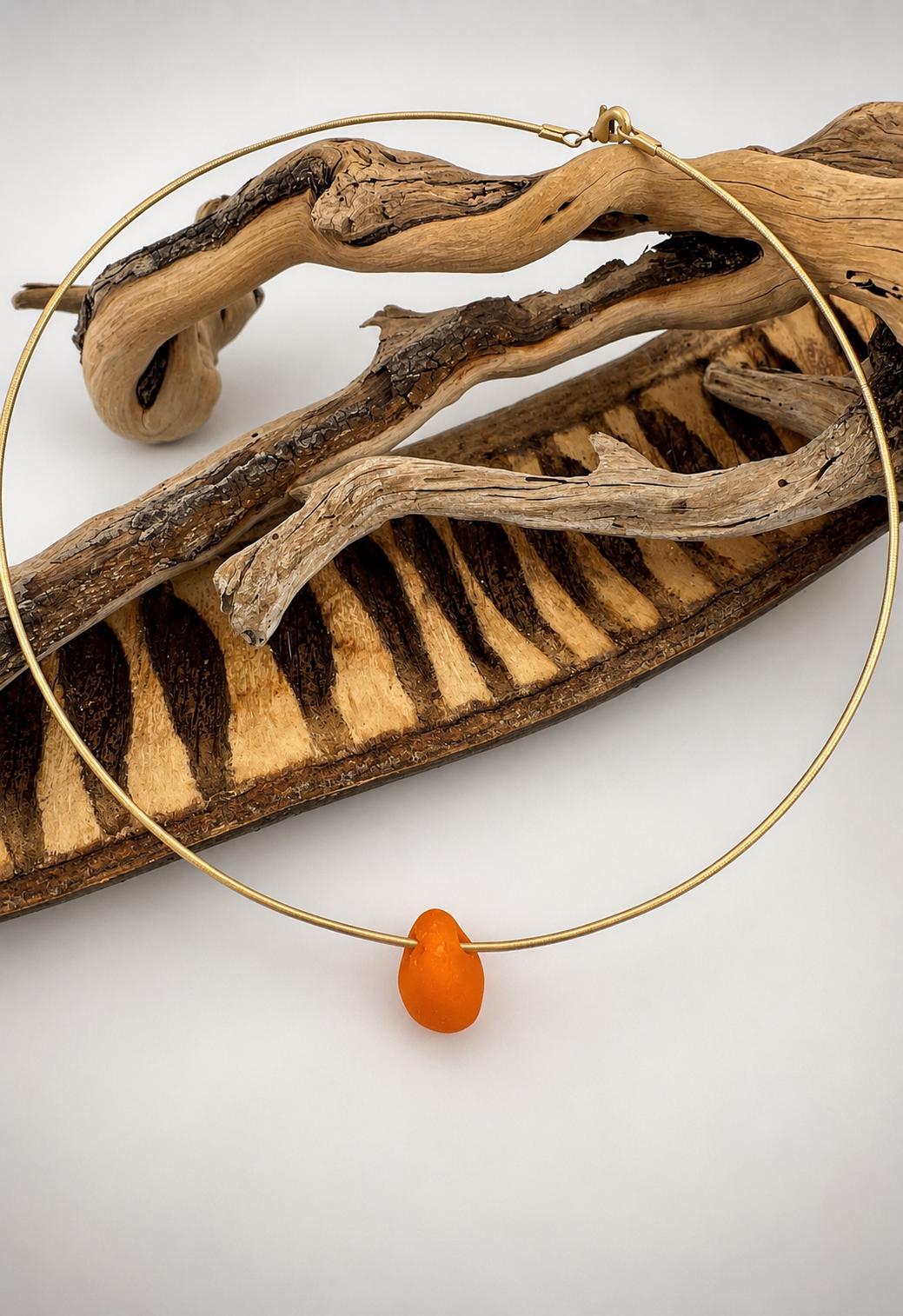 Rare Orange Sea Glass Choker: Caribbean Milk Glass, Stainless Steel