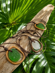 Carried by the Sea, Framed by Hand - A Fusion of Ocean and Wood - Authentic Caribbean Sea Glass Pendant Necklace