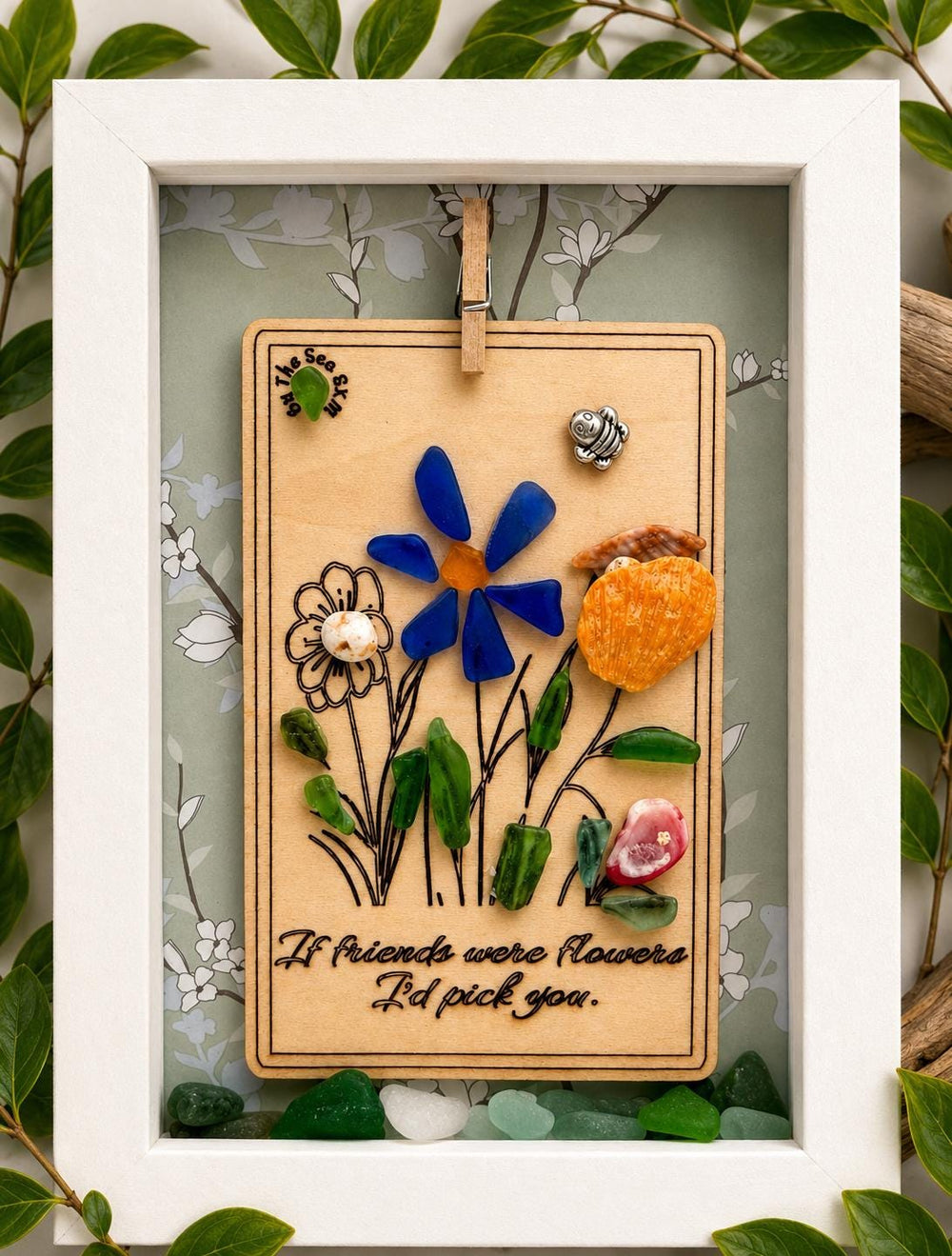 Genuine Sea Glass Friendship Flowers – Handmade Coastal Shadow Box Gift
