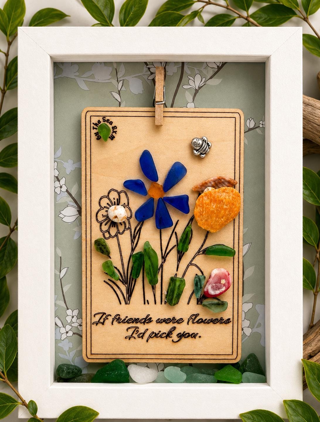 Genuine Sea Glass Friendship Flowers – Handmade Coastal Shadow Box Gift