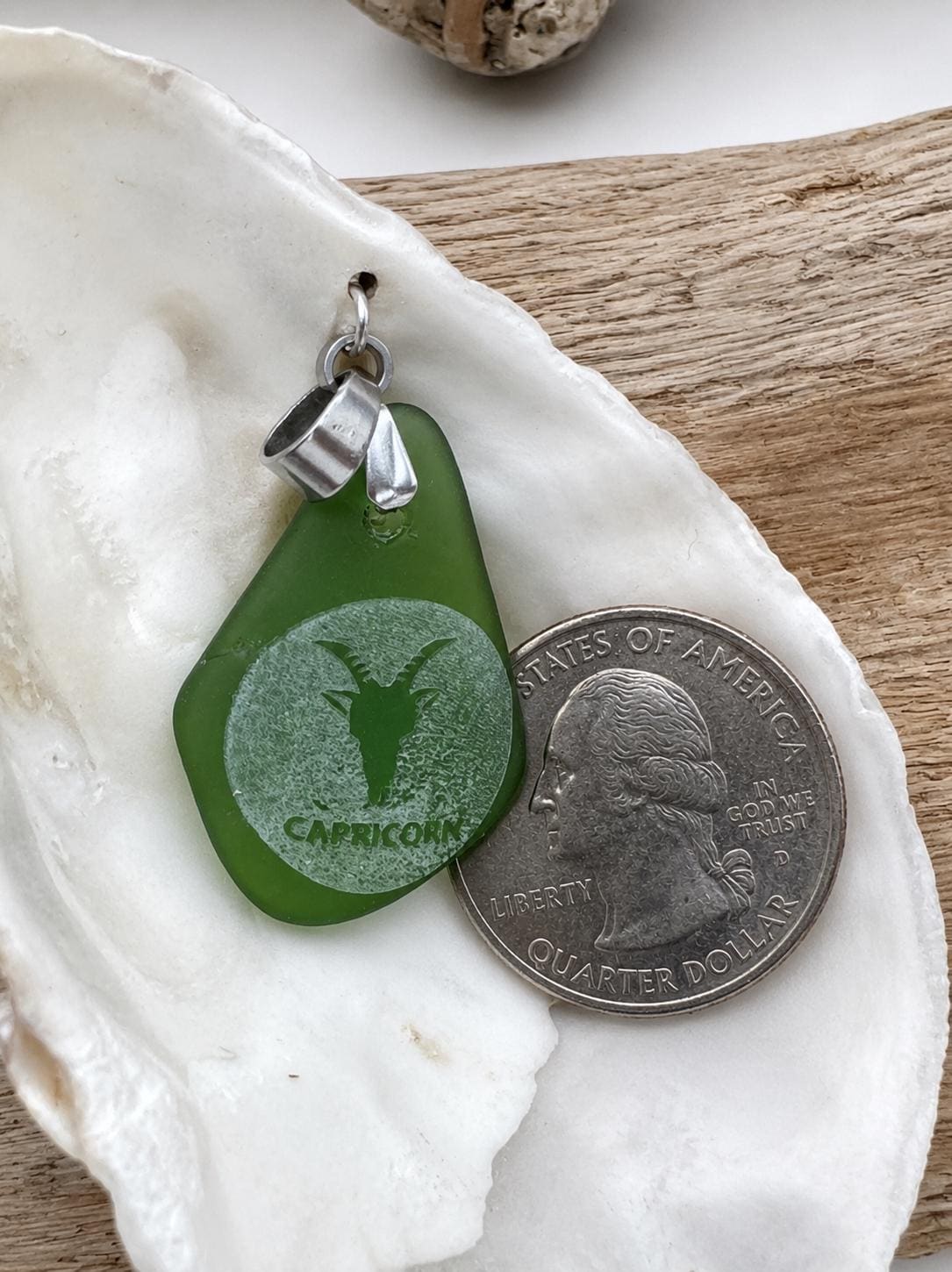 Engraved Sea Glass Zodiac Pendant: Handmade Caribbean Astrology Necklace