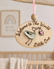 Sea Glass Baby Ornament, Wooden Welcome to the World Gift, Baby’s Shower Keepsake, Baby’s first Christmas