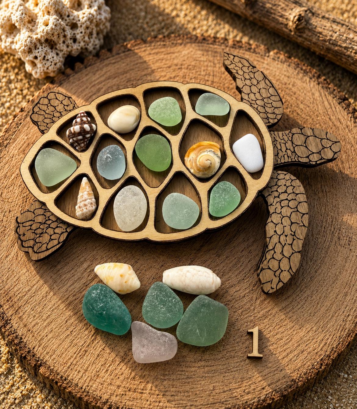 Interactive Sea Glass Turtle – Genuine Caribbean Sea Glass Coastal Curio – Ocean Treasure Turtle™