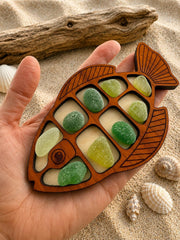 Ocean Treasure Fish™ - Interactive Sea Glass Curio Display - Genuine Caribbean Sea Glass - Coastal Decor Gift