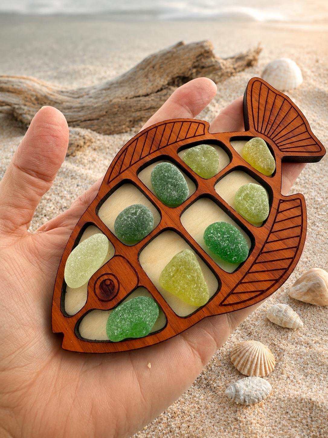 Ocean Treasure Fish™ - Interactive Sea Glass Curio Display - Genuine Caribbean Sea Glass - Coastal Decor Gift