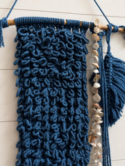 Coastal Handmafe Macrame Mixed Media Wall Hanging, Driftwood Wall Art, Ocean Blue Fiber Art, Beach House Decor, One of a Kind
