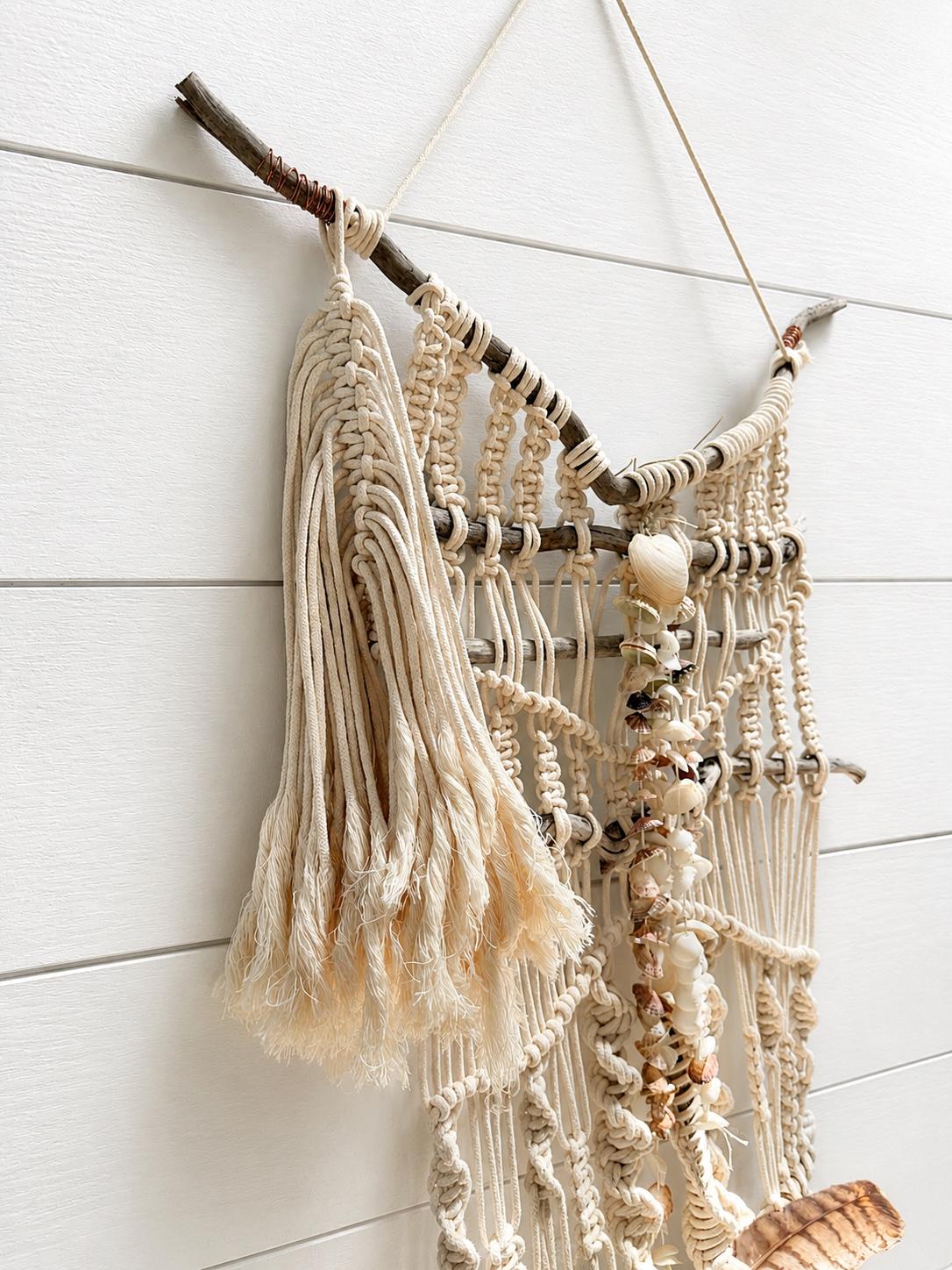 Original Mixed Media Fiber Art, Coastal Wall Hanging, Driftwood Wall Art, Beach House Statement Decor, One of a Kind, 68 Inch