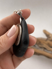 Rare Pirate Sea Glass Necklace – Laser Engraved Caribbean Sea Glass Pendant, Thick Authentic Black Pirate Glass, Gift for Him