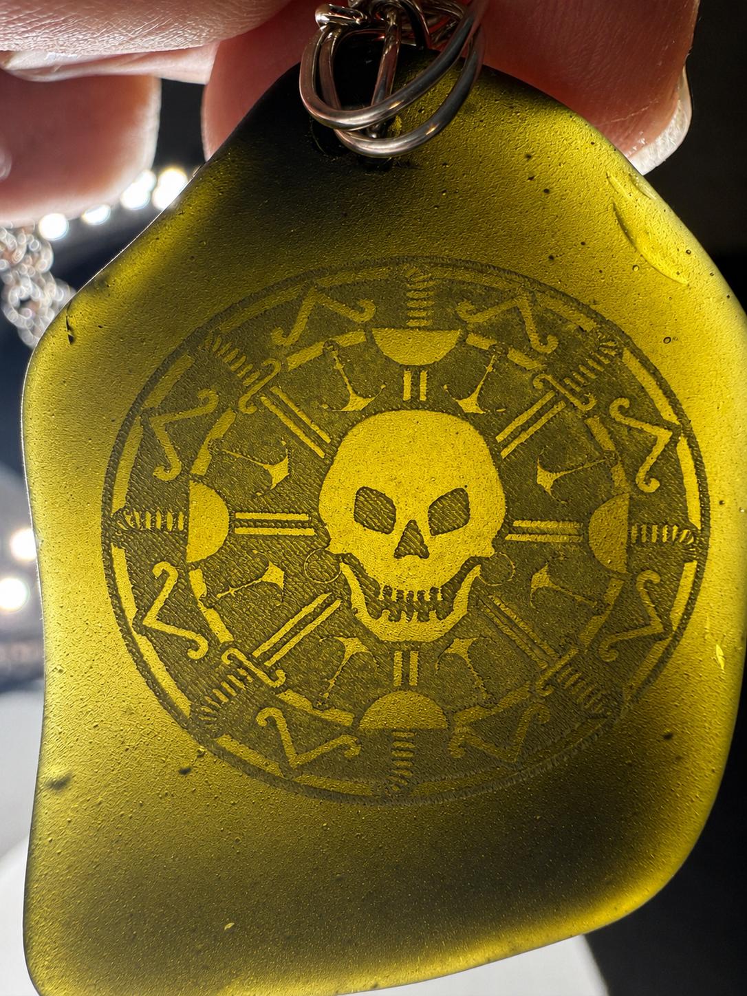 Rare Pirate Sea Glass Necklace – Laser Engraved Caribbean Sea Glass Pendant, Thick Authentic Black Pirate Glass, Gift for Him