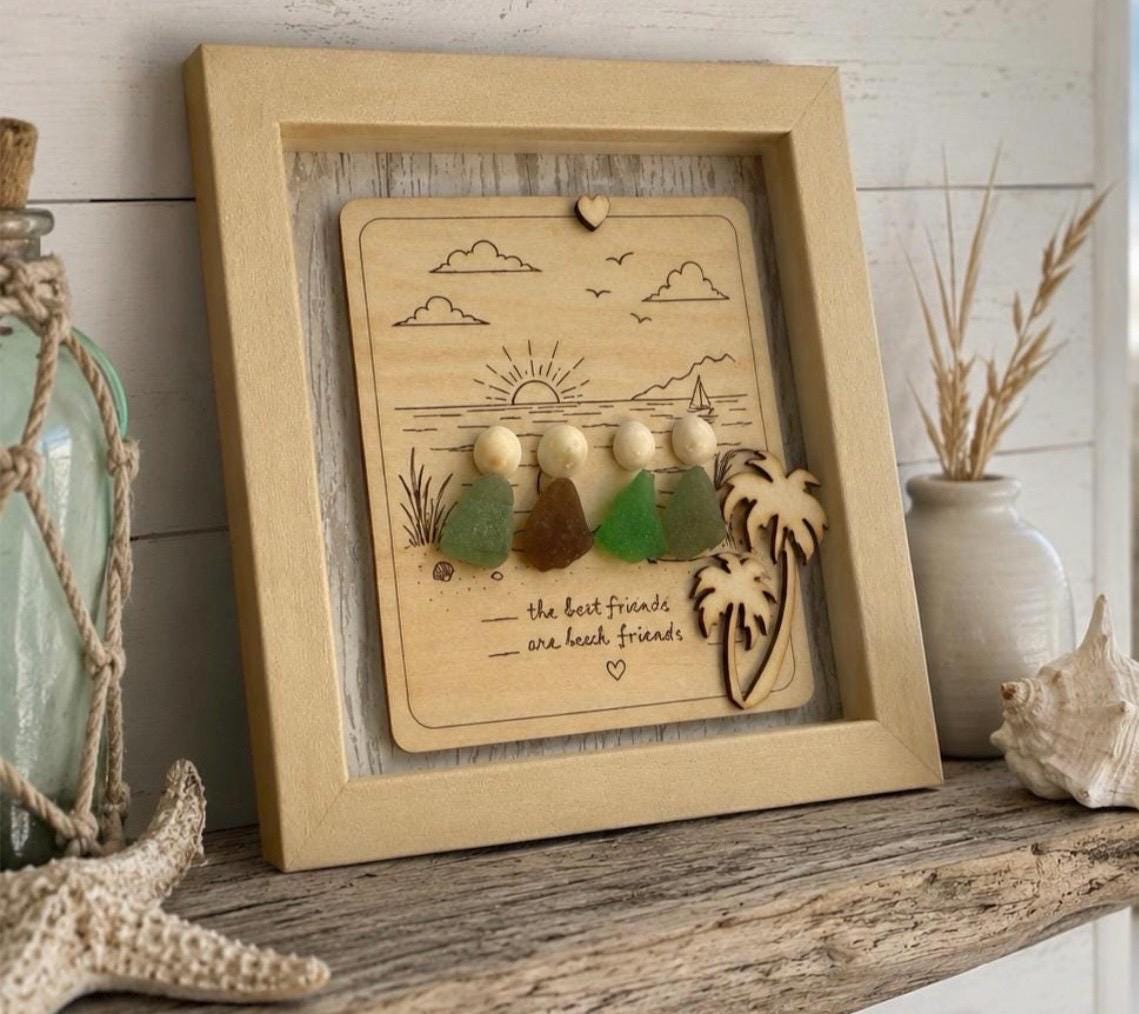 Beach Friends Are the Best Friends – Sea Glass Friendship Gift, Coastal Decor, Caribbean Sea Glass Art, 5x7 Frame