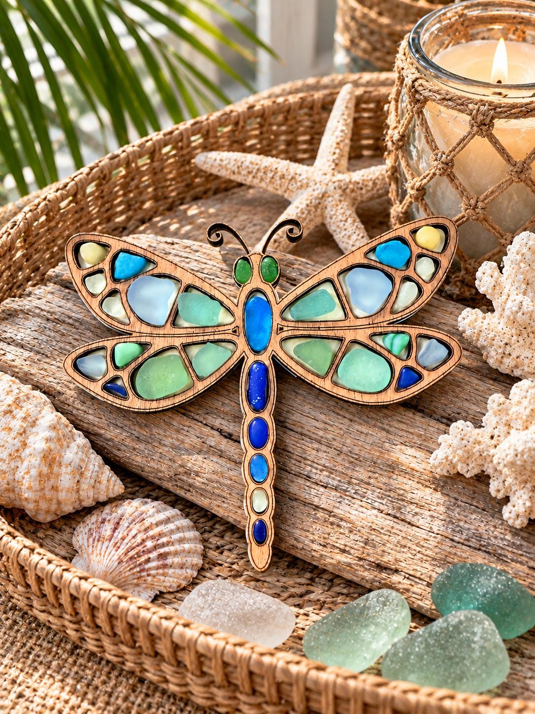 Sea Glass Dragonfly | Ocean Curios™ Collection | Handmade Coastal Garden Decor | Caribbean Sea Glass Art Gift