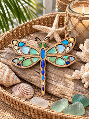 Sea Glass Dragonfly | Ocean Curios™ Collection | Handmade Coastal Garden Decor | Caribbean Sea Glass Art Gift