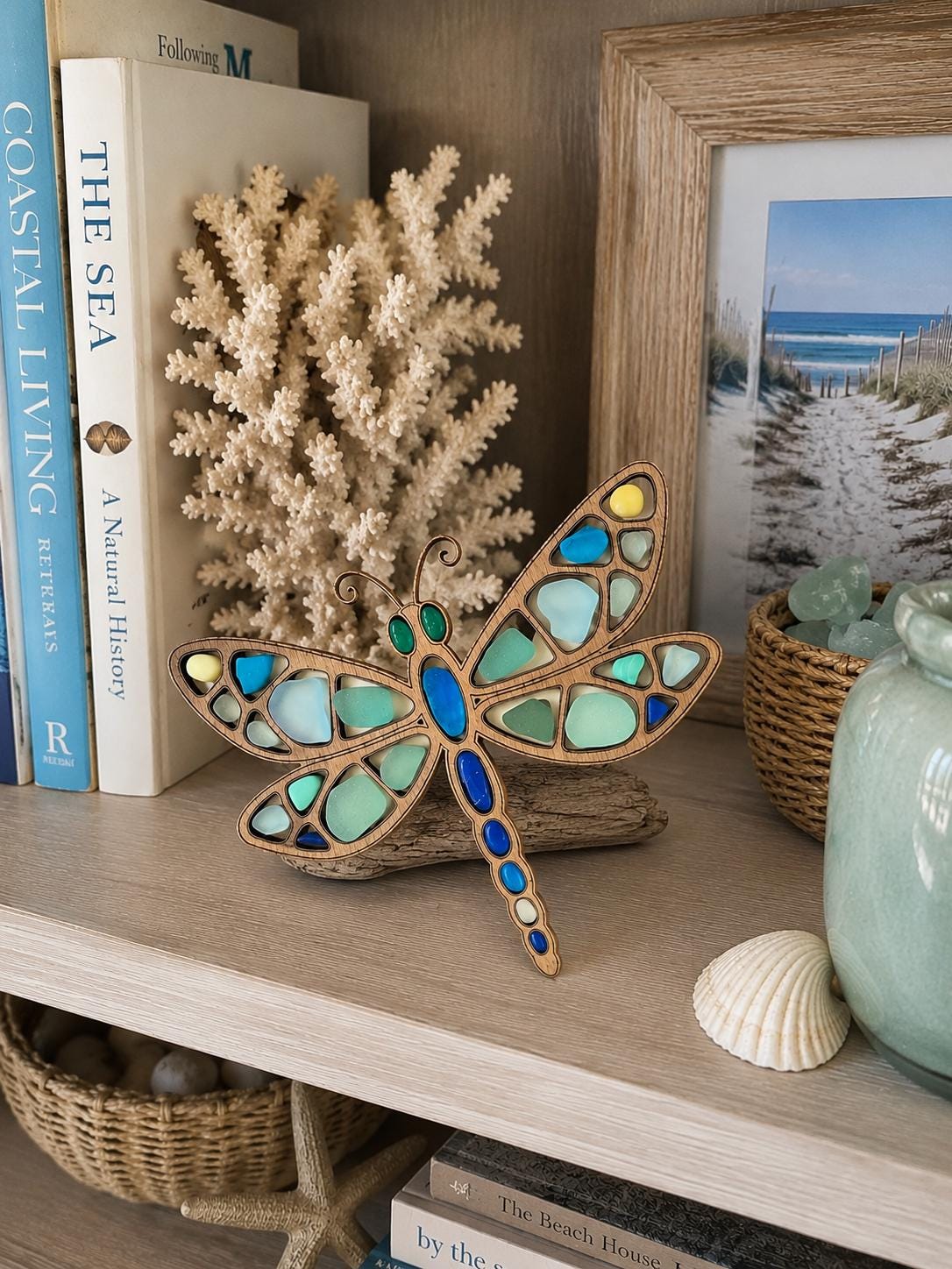 Sea Glass Dragonfly | Ocean Curios™ Collection | Handmade Coastal Garden Decor | Caribbean Sea Glass Art Gift