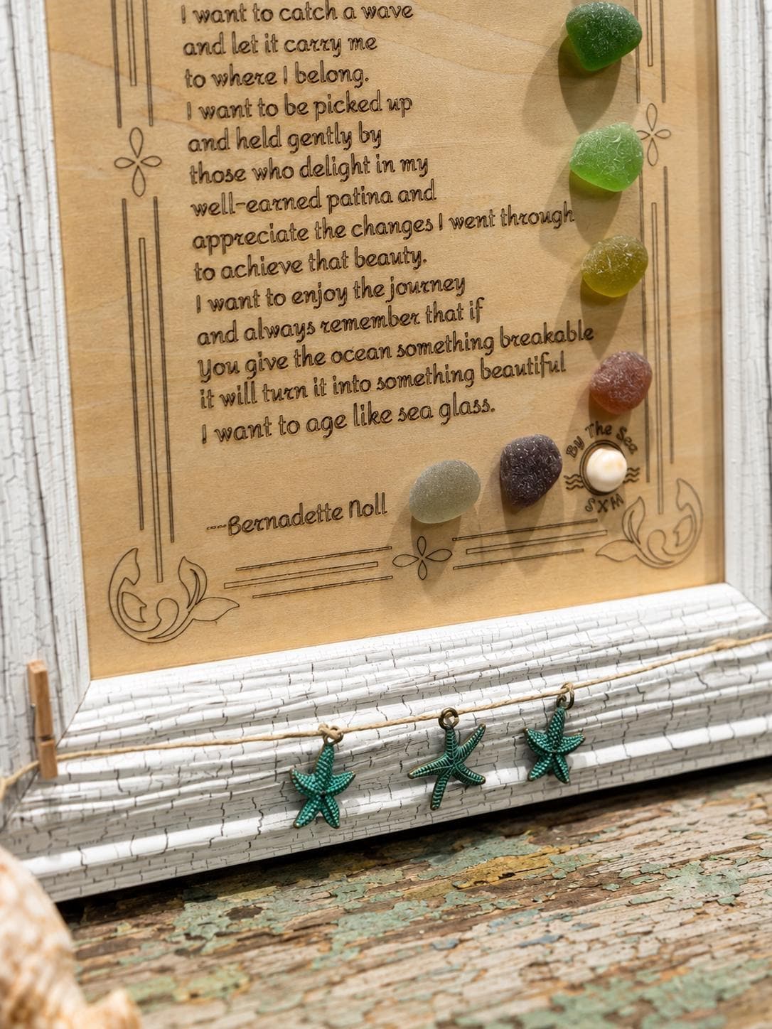 I Want to Age Like Sea Glass Poem | Framed Sea Glass Coastal Art | Inspirational Birthday Gift for Mom, Friend, Sister, Beach