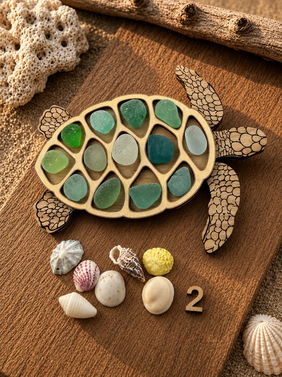 Interactive Sea Glass Turtle – Genuine Caribbean Sea Glass Coastal Curio – Ocean Treasure Turtle™