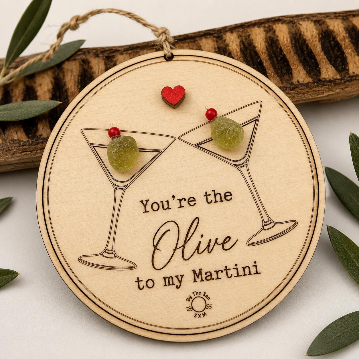 Genuine Sea Glass Olive Gifts, Ornament or Framed Sign, Friendship Gift, Anniversary Gift, Martini Lover Gift