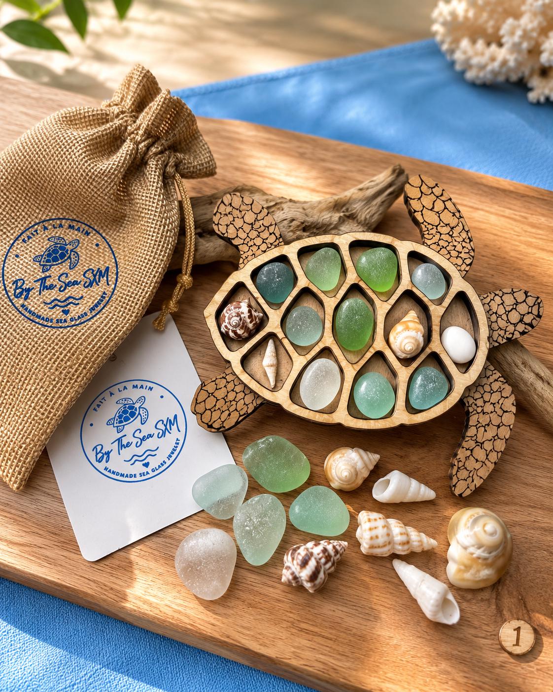 Interactive Sea Glass Turtle – Genuine Caribbean Sea Glass Coastal Curio – Ocean Treasure Turtle™