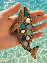 Ocean Curios™ Collection - Genuine Sea Glass Coastal Collectible with Driftwood Display.