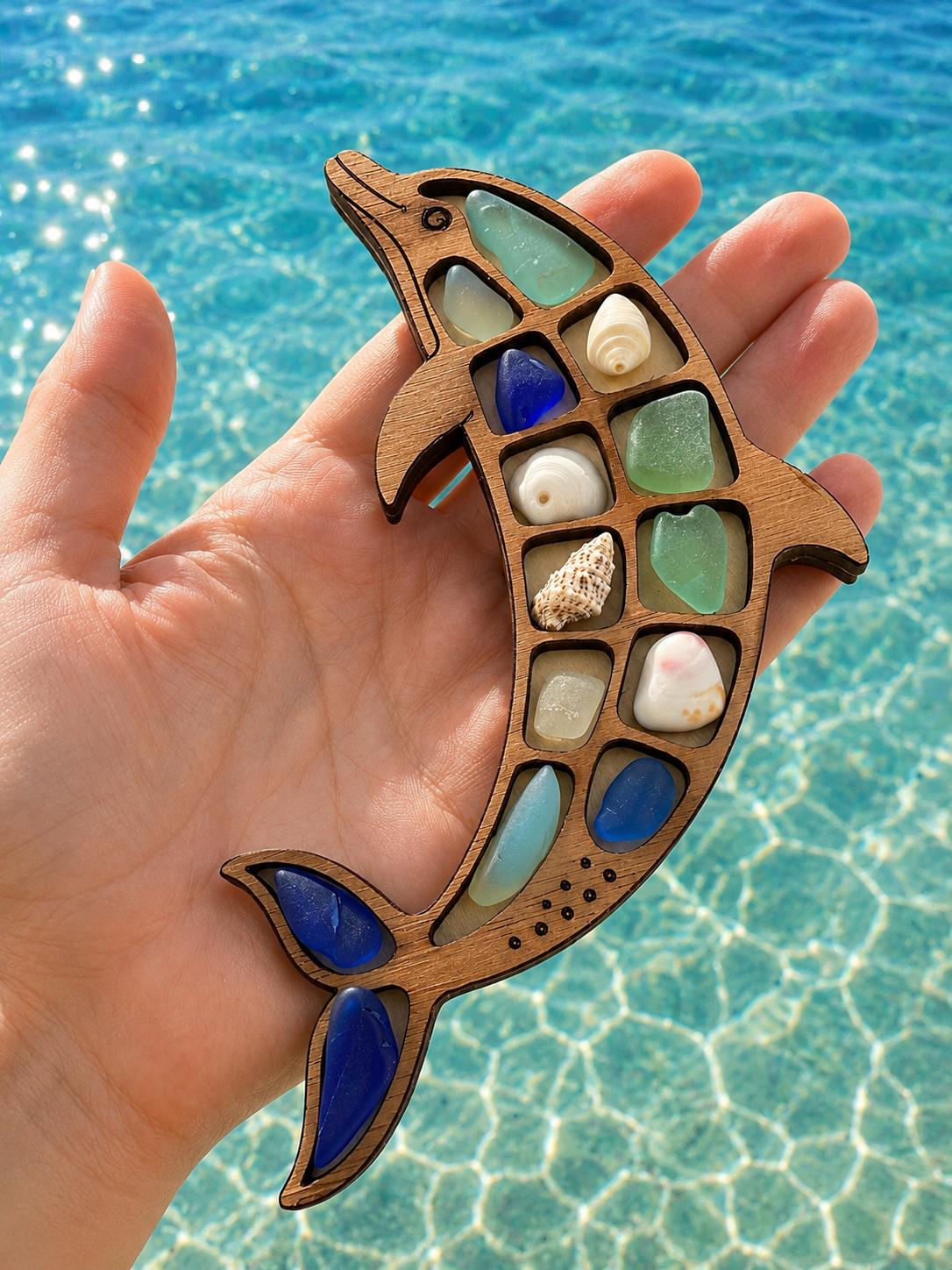 Ocean Curios™ Collection - Genuine Sea Glass Coastal Collectible with Driftwood Display.